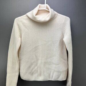 Banana Republic Ivory White Cashmere Ribbed Turtleneck Sweater - Small